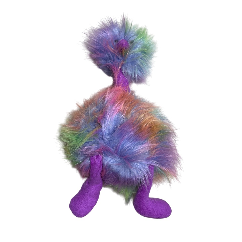 Jellycat Rainbow Pom Pom Ostrich Plush Toy Faux Fur Purple Feet Stuffed Animal